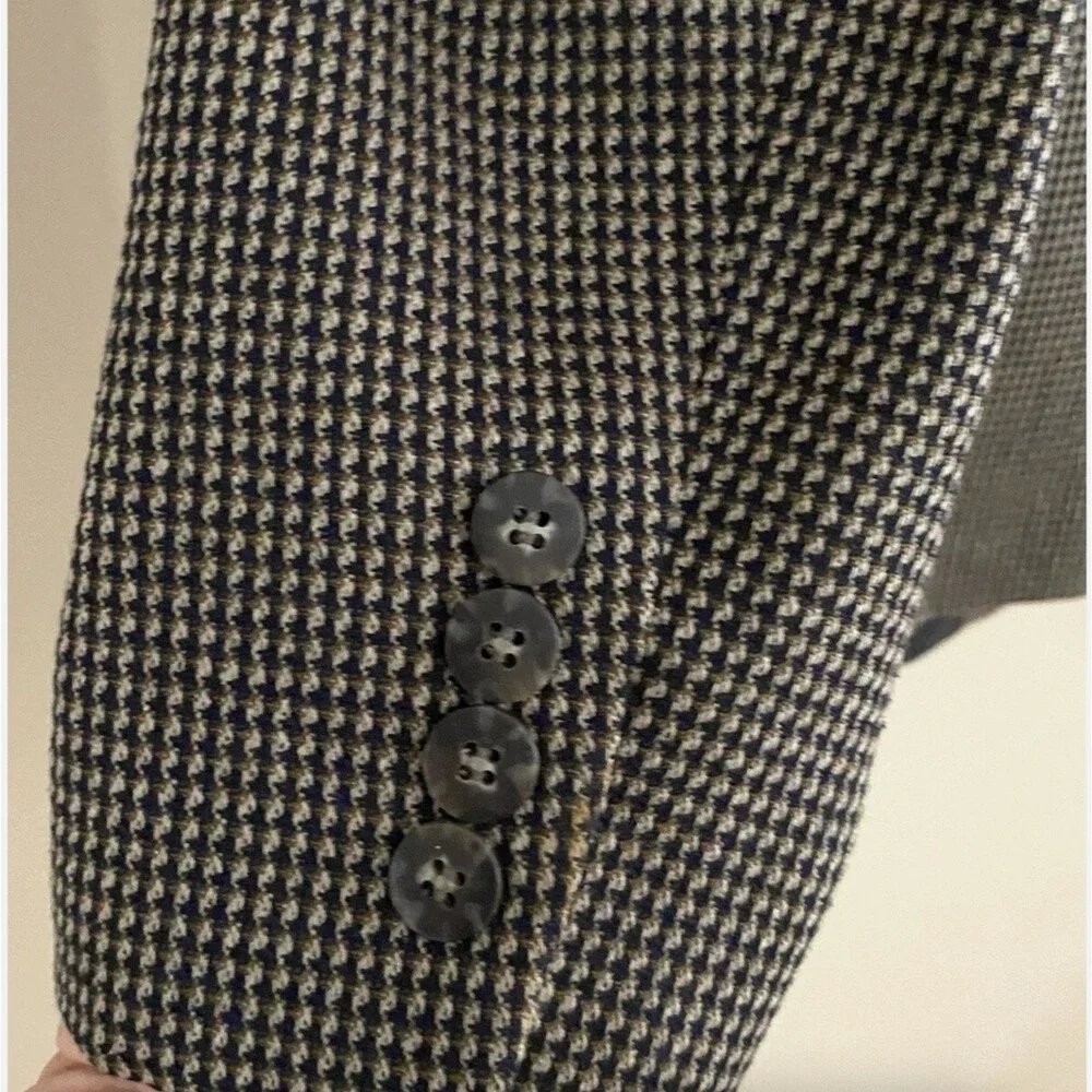 Albert Nipon Mens Size 44R Brown Houndstooth Silk Wool Sport Coat Blazer Jacket